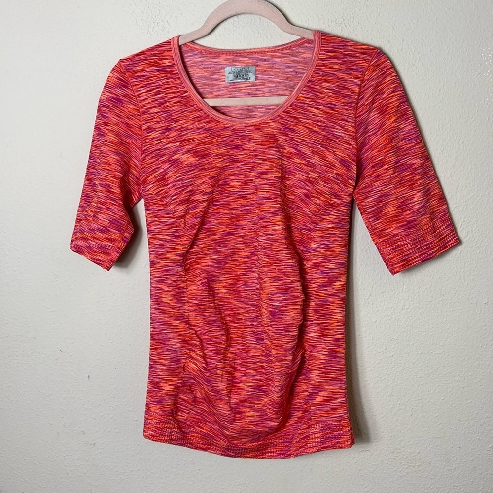 Athleta Orange Space Dye Seamless Short Sleeve Running Shirt Size Small Stretch